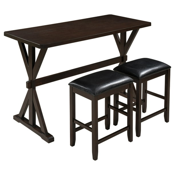 3 Pcs Kitchen Table Set Creative X Shape Frame Pub Counter Height Wood Dining With 2 Upholstered Stools Farmhouse For Living Room Breakfast Ja3509 Com Creative X Shape Frame Pub Table Set, Farmhouse Pub Table