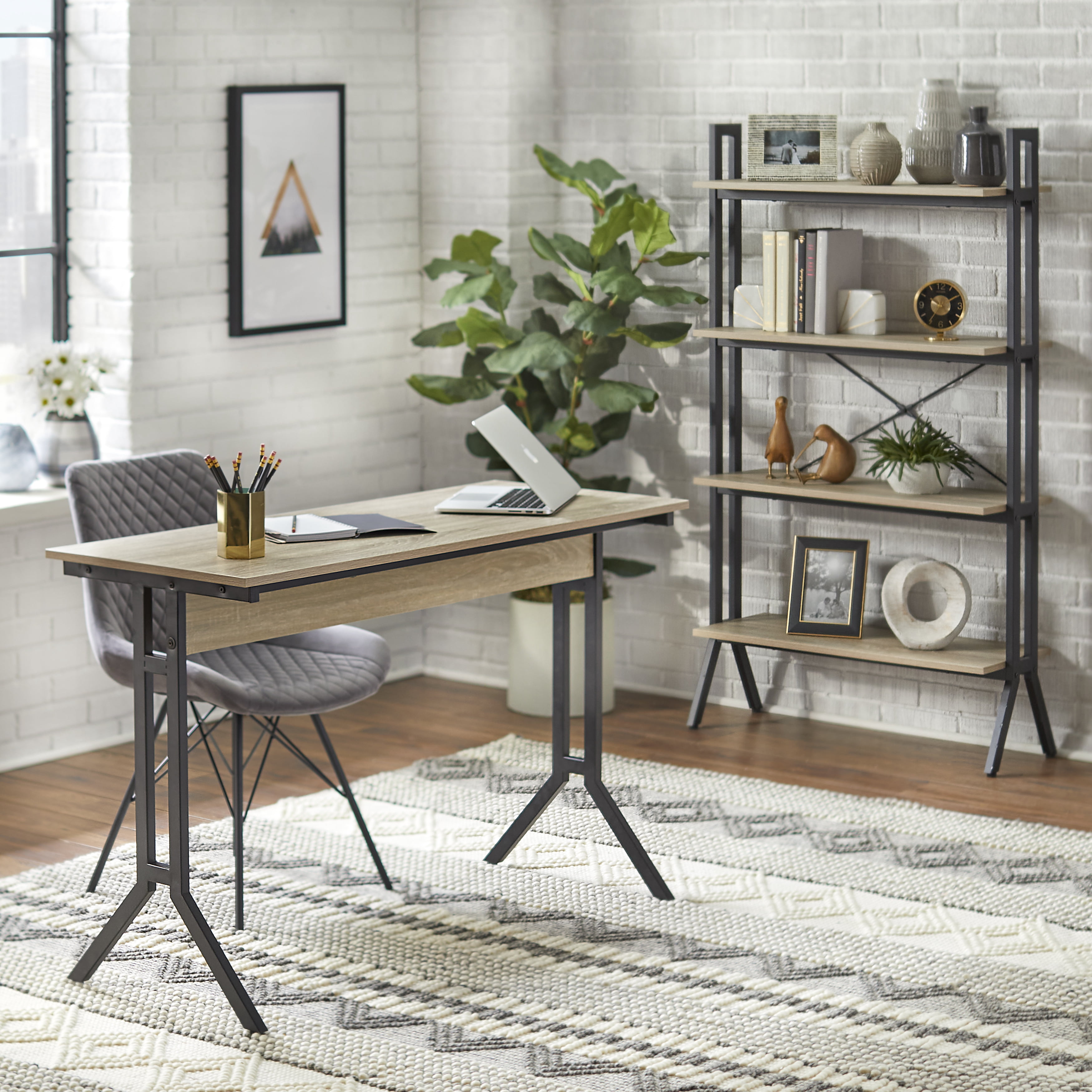 TMS Connection 4-Tier Bookshelf for Adults, Modern Natural Wood Finish