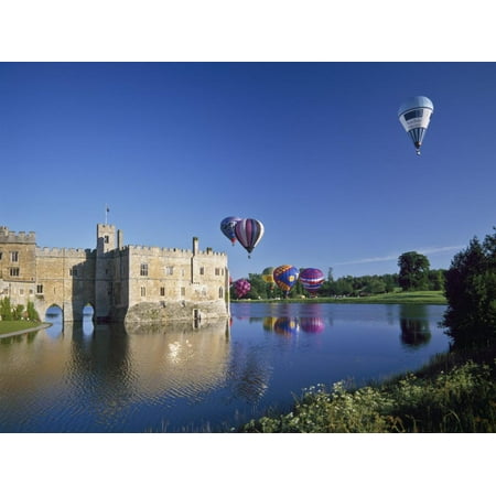 Leeds Castle Kent Christmas Hot Air Balloons Taking Off from Leeds Castle Grounds, Kent, England, United Kingdom, Europe Print Wall Art By Nigel Blythe ()