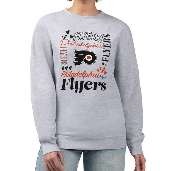 Women's G-III 4Her by Carl Banks Heather Gray Philadelphia Flyers Collage Graphic Fleece Long Sleeve Pullover Sweatshirt