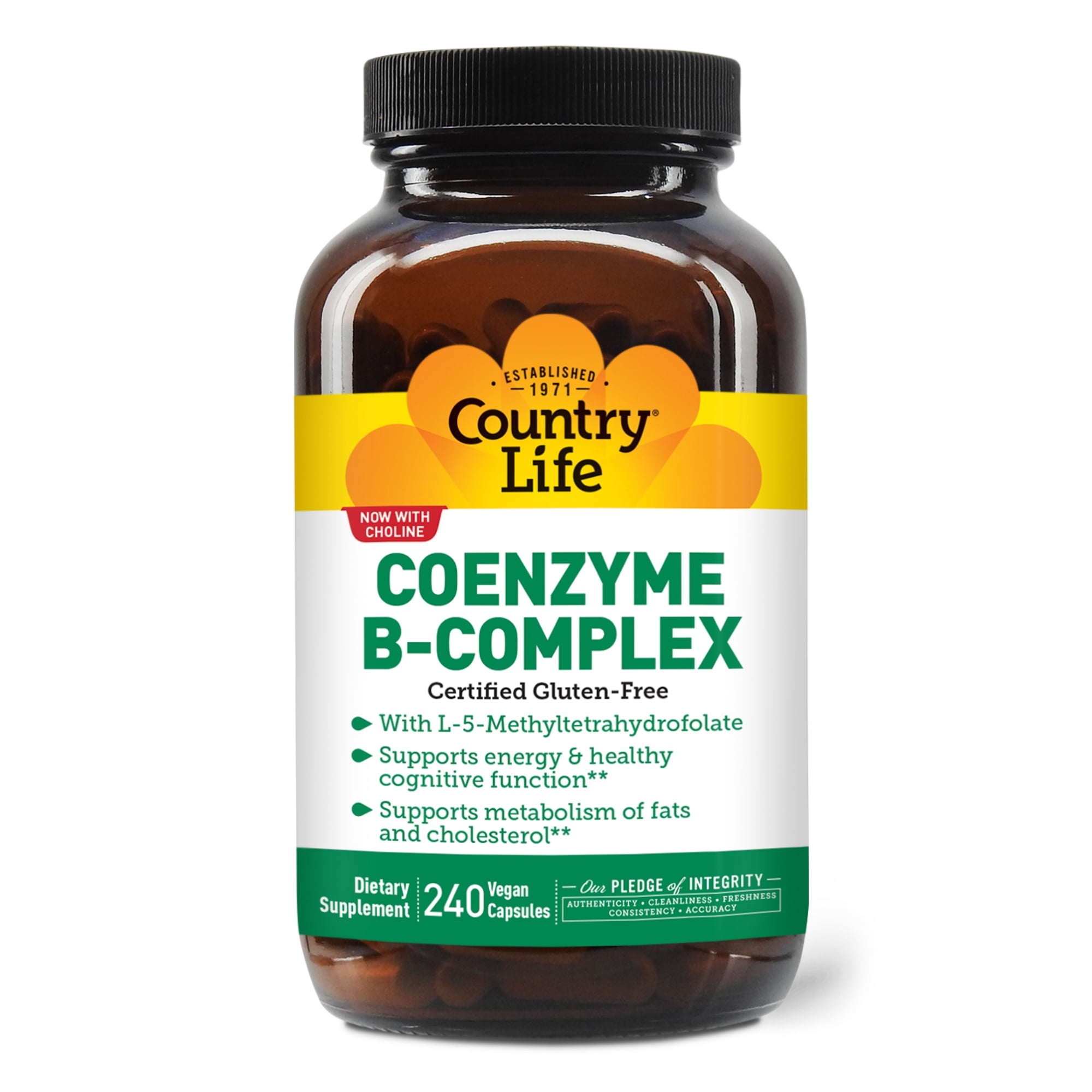 Country Life Coenzyme B-Complex, 240 Capsules – Supports Energy & Metabolism, Mood & Cognitive Function – Vegan, Gluten-Free, Bioavailable B Vitamins with Choline