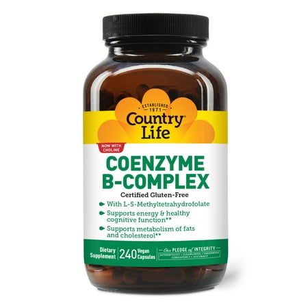 Country Life Coenzyme B-Complex with Methylfolate, 240 Count, Certified Gluten Free, Certified Vegan