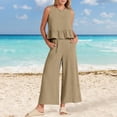 thumbnail image 3 of Conjunto de dos piezas para mujer: top corto sin mangas con volantes y pantalones anchos, cintura elástica, bolsillos, conjunto informal de verano, 3 of 7