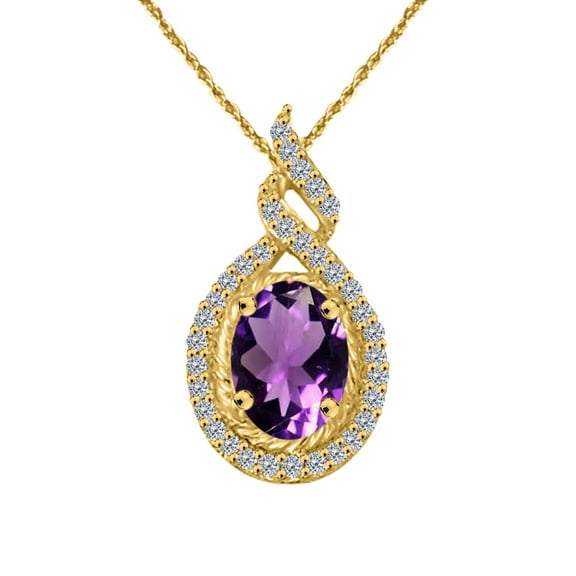 Engagement Necklace for Women 1.42 Carat Oval Shape Amethyst Gemstone And Diamond Women's Pendant Prong-Setting 10K White & Yellow Gold With 18'' Box Chain|Silver Chain