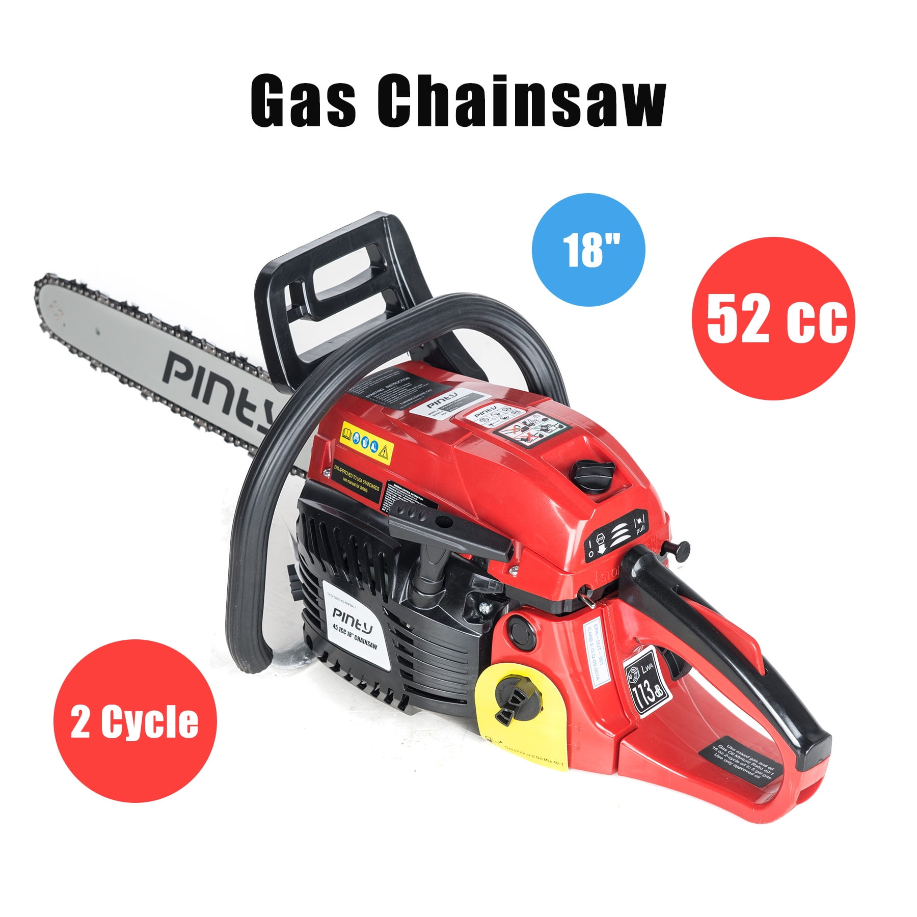 18" 51.5 cc Gas Chainsaw Machine Cutting Wood Gasoline Chain Saw