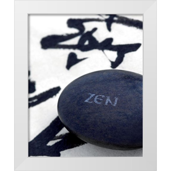 Beyler, Catherine 12x14 White Modern Wood Framed Museum Art Print Titled - Galet Zen sur Calligraphie