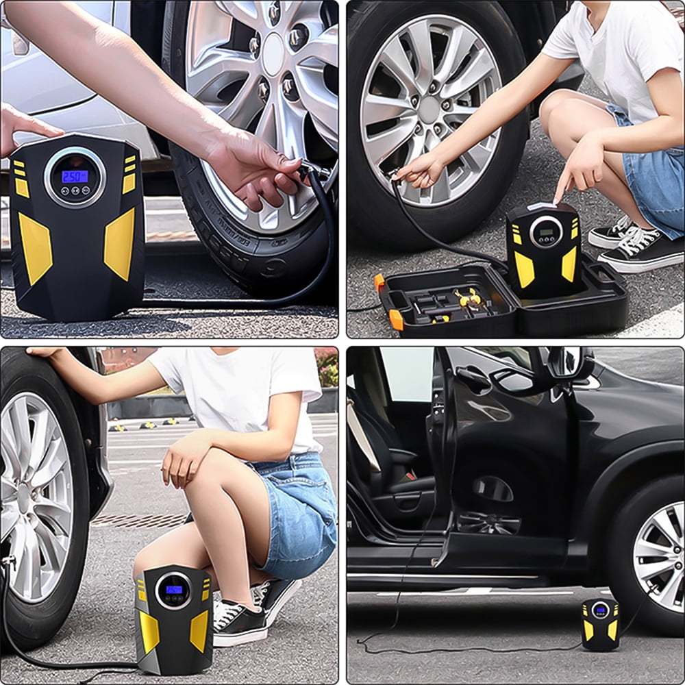 Tire Inflator,Kepeak Portable Air Compressor with 3 Nozzle Adaptors and LED Light,12V DC 150 PSI, for Car Tires and Other Inflatables, Pointer Pressure Gauge