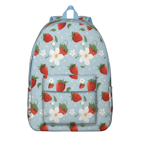 Blue Strawberry Plants Fruit Backpack for School,Cute School Bag,Schoolbag with Adjustable Shoulder Straps & Padded Back,15.7"x11.8"x5.5"