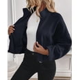 thumbnail image 3 of PRETTYGARDEN Womens Zip Up Fleece Cropped Sweatshirt Jacket Oversized Loose Soft Stand Collar with Drawstring Hem, Long Sleeve Casual Coat With Pockets, Fall Outfits Winter Clothing, 3 of 9