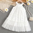 thumbnail image 2 of AINIYS Girls Sleeveless Lace Trimmed Tulle Dress With Hidden Back Zipper Ruffled Skirt For Dance Recital And Holiday Gathering White 5 Years, 2 of 5