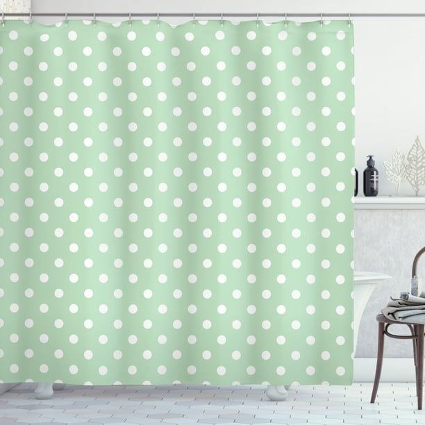 Mint Shower Curtain Classical Old Fashioned Polka Dots Pattern On Pale Green Fresh Background Fabric Bathroom Set With Hooks 69w X 70l Inches And White By Ambesonne Com Mint Shower Curtain Classical Old, Mint Green Shower Curtain Liner