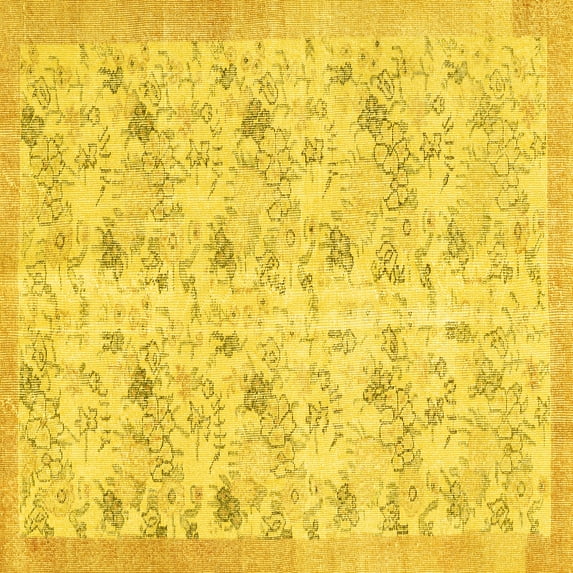Ahgly Company Machine Washable Indoor Square Abstract Yellow Contemporary Area Rugs, 8' Square