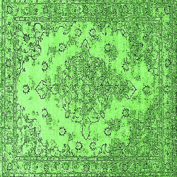 Ahgly Company Indoor Square Oriental Green Industrial Area Rugs, 7' Square