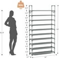thumbnail image 3 of 10-Tier Shoe Rack - Large Capacity 50 Pair Organizer with Two Hooks - Sturdy Metal Shoe Shelf for Entryway, Closet, Bedroom, 3 of 16