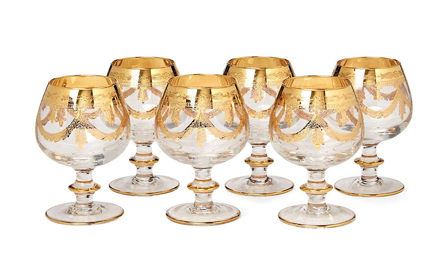 Interglass Italy Luxury Crystal Brandy Snifters, Vintage Design 24kt