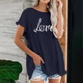 thumbnail image 2 of Wycnly Womens Tops Dressy Casual Summer Crewneck Love Letter Print Tees Love Letter Print Shirts Loose Soft Cotton Linen Casual Tassel Pullover Blouses Navy m Under $5, 2 of 5