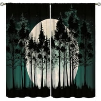 Forest Curtains, Gothic Black Misty Forest Blackout Window Treatments for Living Room Bedroom Halloween Decor, Goth Foggy Mysterious Nature Full Moon Printed Drapes 2 Panel Sets,42x63 Inch