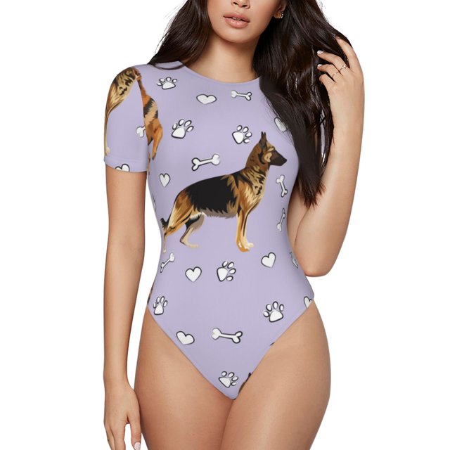 Saiise Motif Chien Berger Allemand Grenouillère à Manches Courtes Col Rond Pyjama Extensible avec Fermeture à Pression-Petit
