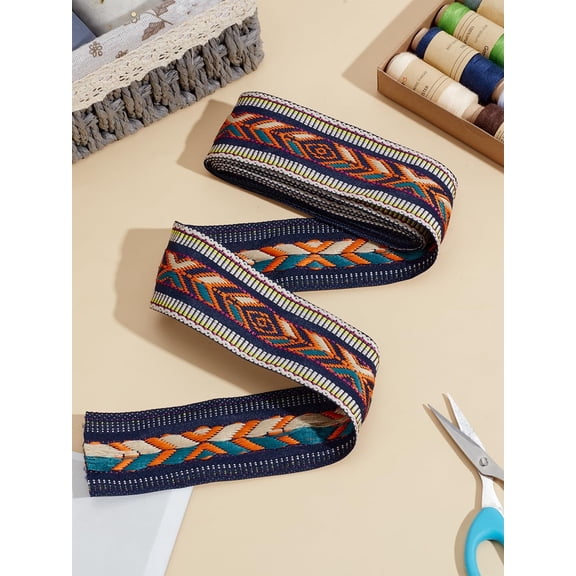 2.5Yards Ethnic Style Embroidery Polycotton Ribbons Arrow Pattern Jacquard Ribbon Colorful Garment Accessories for Gift Wrapping Wedding Dress Decoration Crafts 1-7/8 inch(48mm)