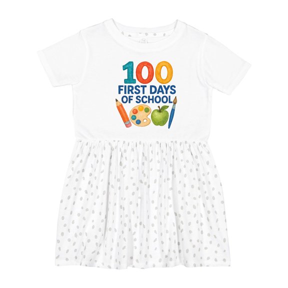 Inktastic 100 First Days of School Colorful Art Palette Girls Toddler Dress
