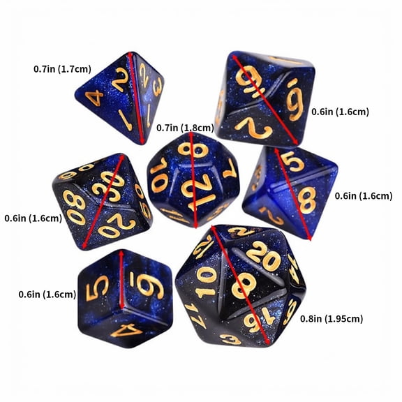 DND Dice Set Dark Blue Mix Black Nebula Dice for Dungeon and Dragons D&D RPG Role Playing Games 7Pcs Polyhedral Dice with Dice Bag