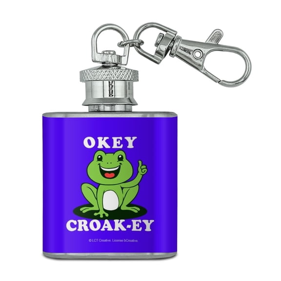 Okey Croak-ey Dokey Frog Funny Humor Stainless Steel 1oz Mini Flask Key Chain