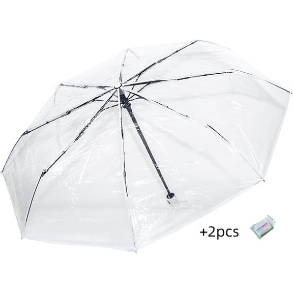 Stylish Folding Umbrella Collection, totes Adult Clear Bubble Umbrella with Dome Canopy and Lightweight Wind and Rain Protection and 2 pcs yellow reusable portable raincoats