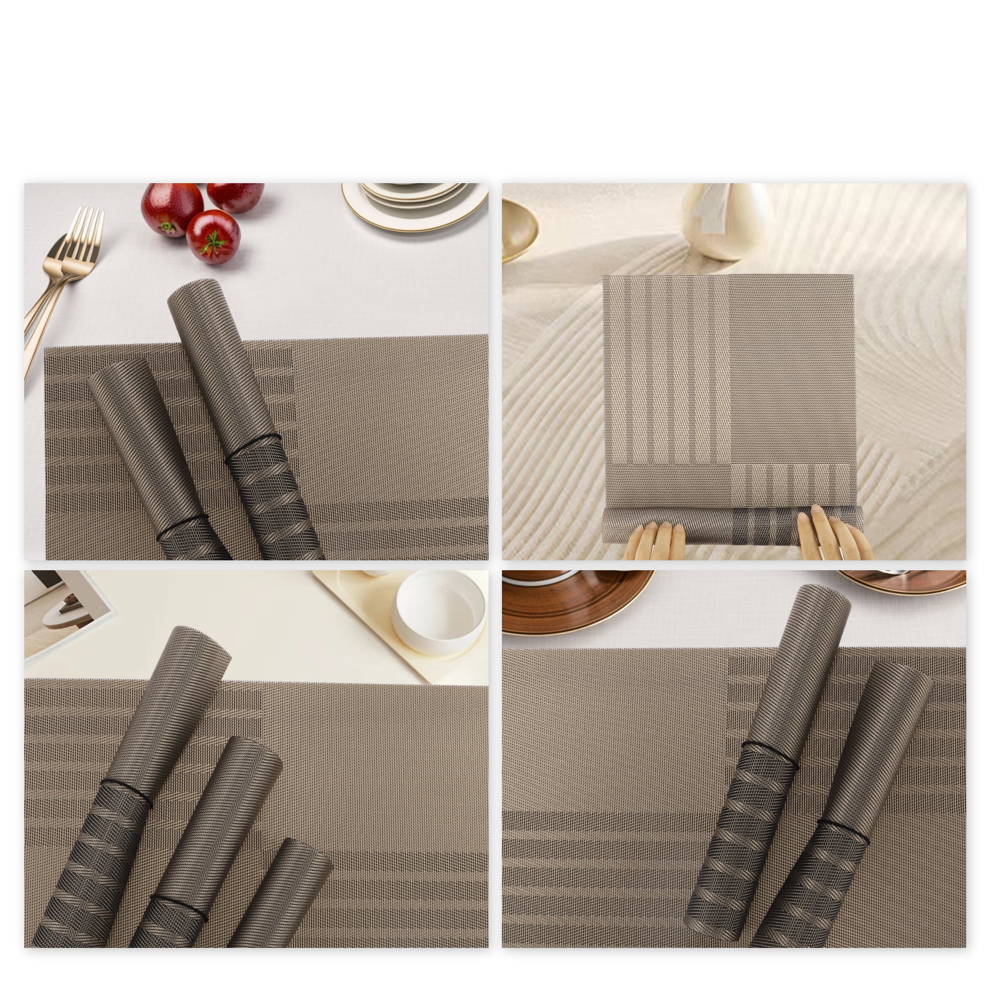 Unique Bargains 4 Pcs Grid Style Placemats PET Heat Resistant Washable Table Mats Gray