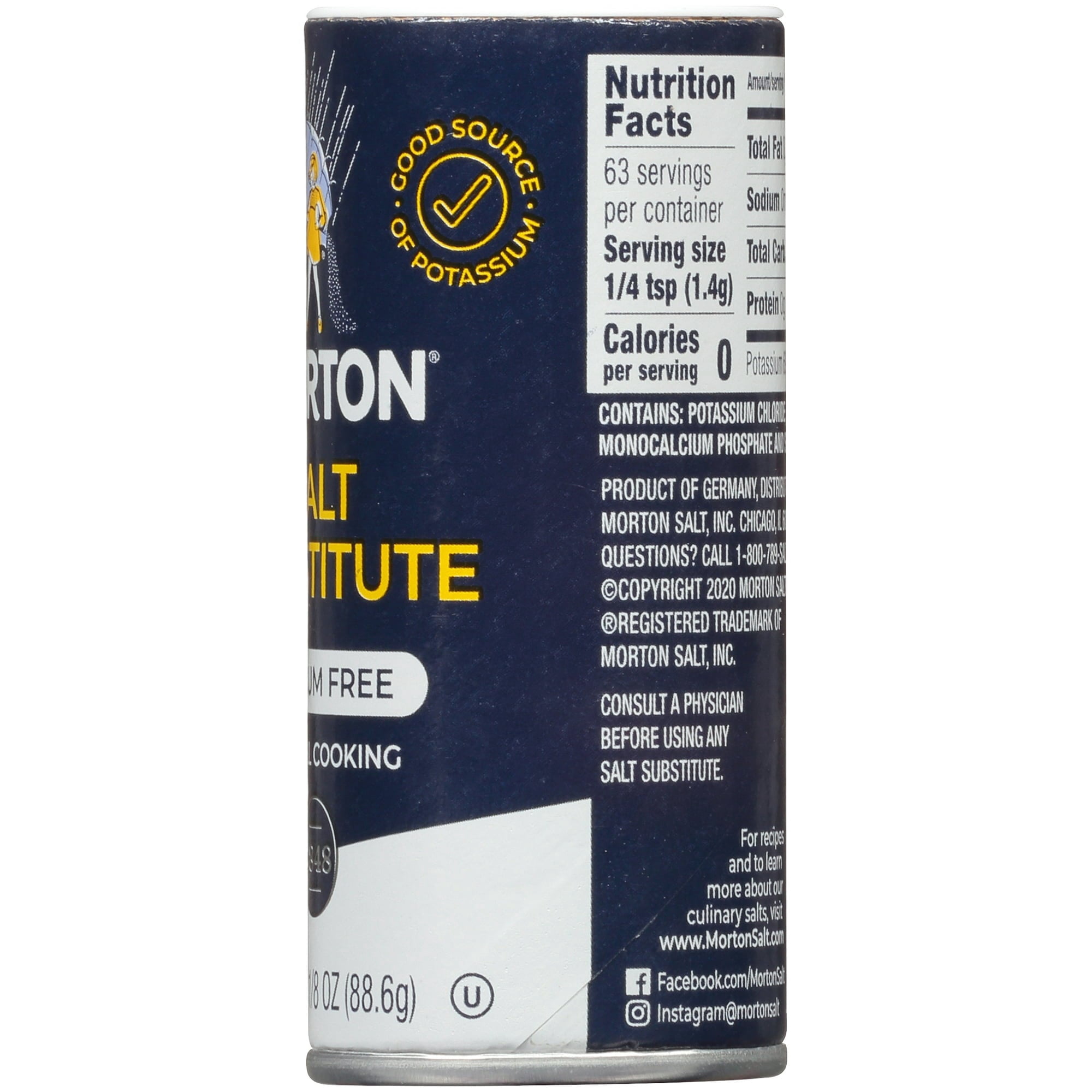 Morton Sodium Free Salt Substitute, Sodium-Restricted Diets 3.12oz (24 Pack)
