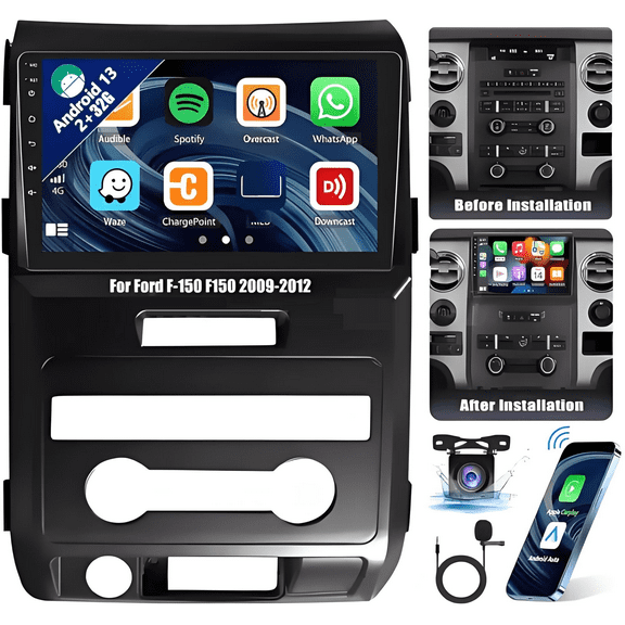 Car Stereo Radio Wireless CarPlay for Ford F150 F-150 2009-2014 Android Auto Car Radio with 9" IPS Touch Screen/GPS FM/SWC Bluetooth WiFi HiFi FM