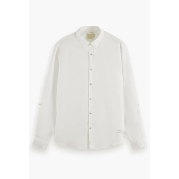 Scotch & Soda Men's Reg Fit Linen L/S Shirt with Roll up Sleeves Off White-2XL