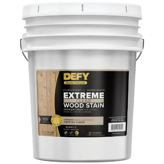 DEFY Extreme Wood Stain and Sealer in One - 5 Gallon Semi-Transparent Waterproof Coating for All Wood Types - Crystal Clear