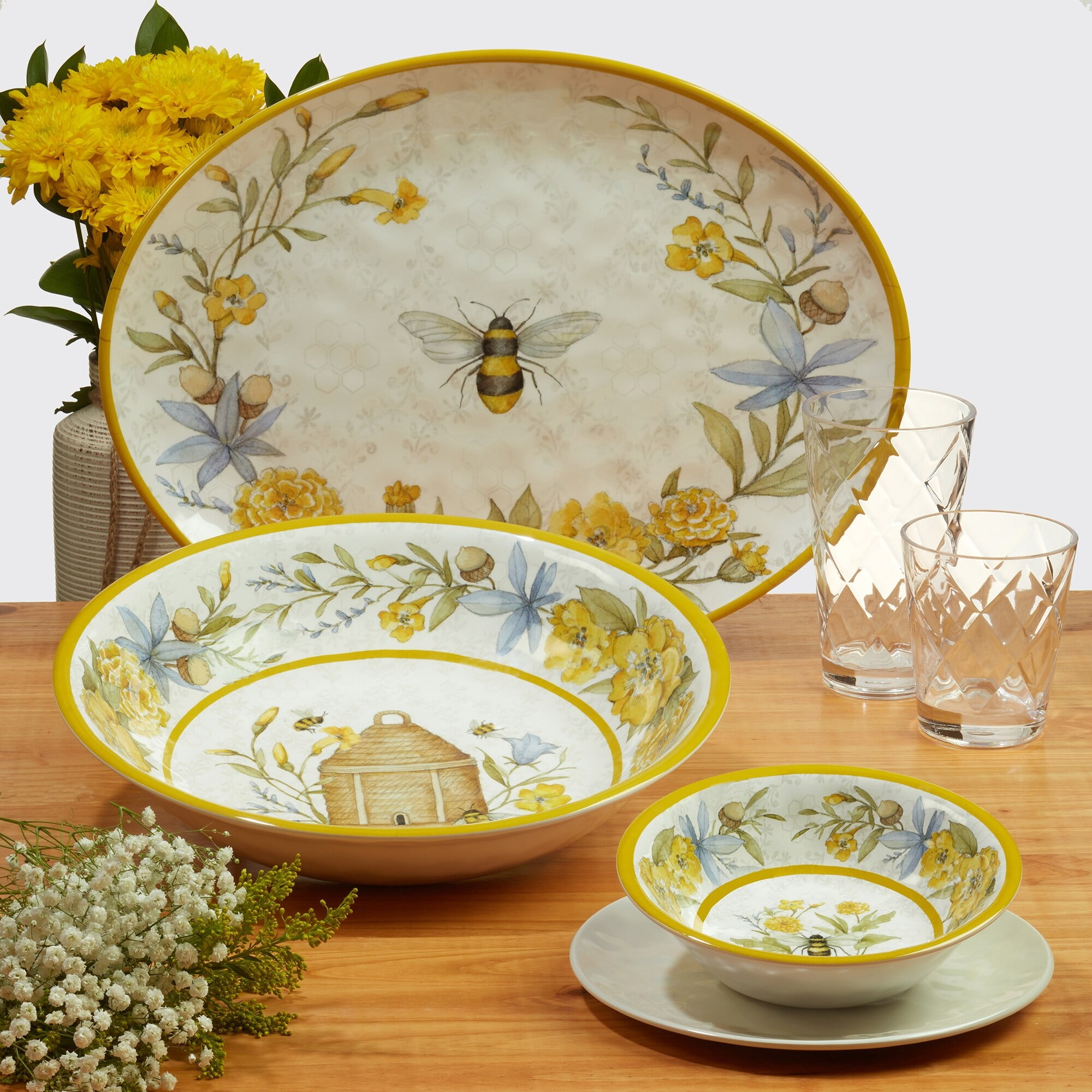 Certified International Bee Sweet 12-Piece Melamine Dinnerware Set