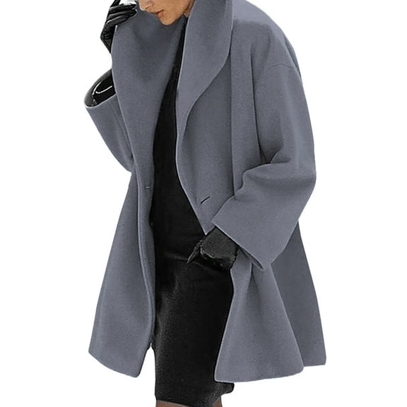Womens Winter Wool Coat Trench Jacket Ladies Warm Slim Long Overcoat Outwear Gray XXL