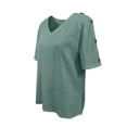 thumbnail image 4 of Casual Loose Fit Button Up Blouse Tunic Short Sleeve Summer Shirt with Pocket for Women - Versatile Everyday Outfit Easy Care and, L, Dark Green, 4 of 5