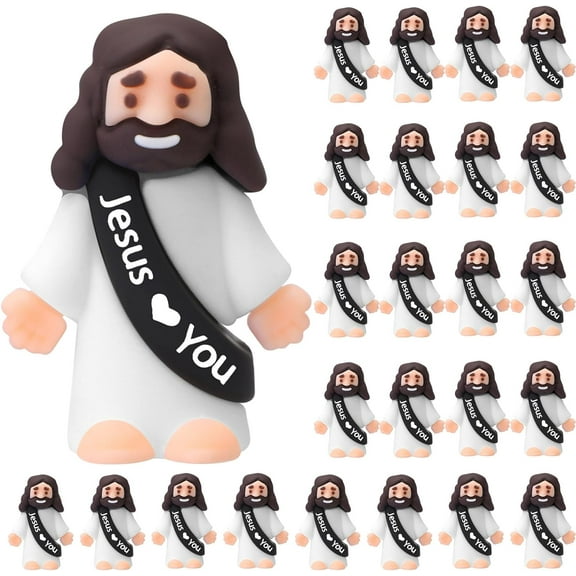 YEPOLERCE 25 Pcs Little Jesus Figures, Jesus Love You Mini Rubber Toys for Christmas Religious Party Favors and Sunday School Baptism Gifts