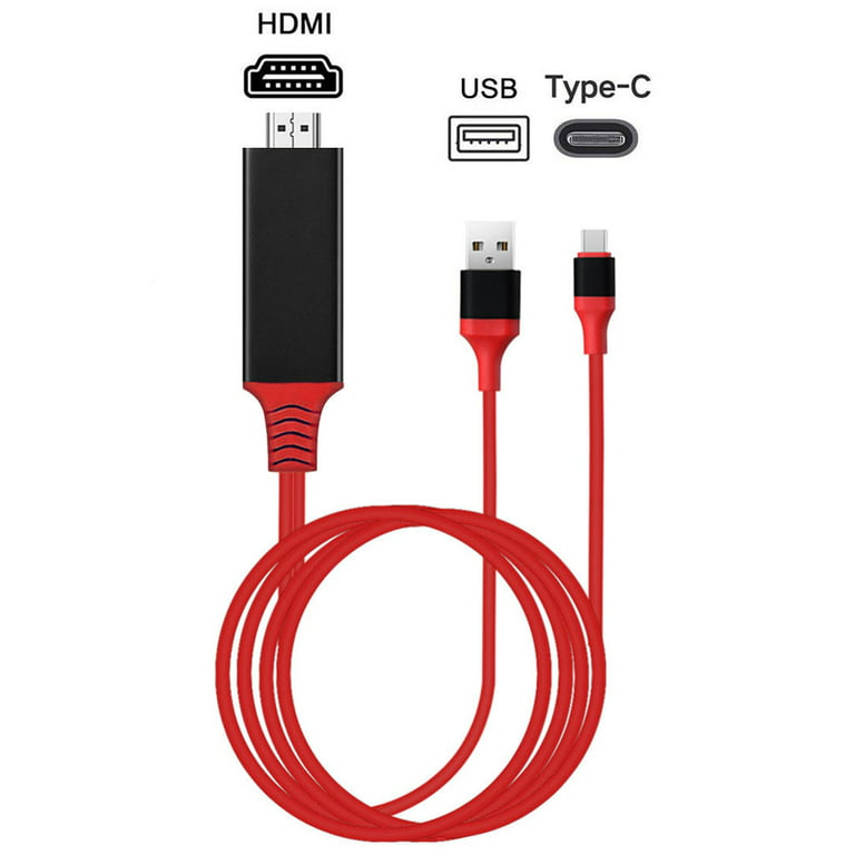 Søndag malt købmand 6.6FT Type-C Screen Display to HDTV Cable 1080P HDMI Adapter USB Powered  Converter Cable for Samsung Galaxy Android Phone - Red - Walmart.com