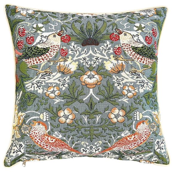 William Morris Strawberry Thief Grey - Panelled Pillowcase/Cushion Cover 18X18Inch