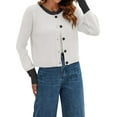 thumbnail image 3 of Women'S Cropped Cardigan Sweaters Fall Long Sleeve Open Front Button Down Color Block Knit Outwear Coats White S, 3 of 8