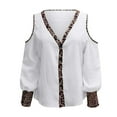 thumbnail image 6 of USSUMA Women's Sexy Cold Shoulder Tops and Blouses Trendy Leopard V Neck Blouse Button up Lantern Sleeve Shirt Tops Dressy, 6 of 7