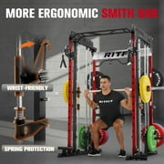RitFit M1 Pro Smith Machine with Cable Crossover System, Multi-Function Squat Rack Power Cage for Home Gym, Power Rack and Packages Red