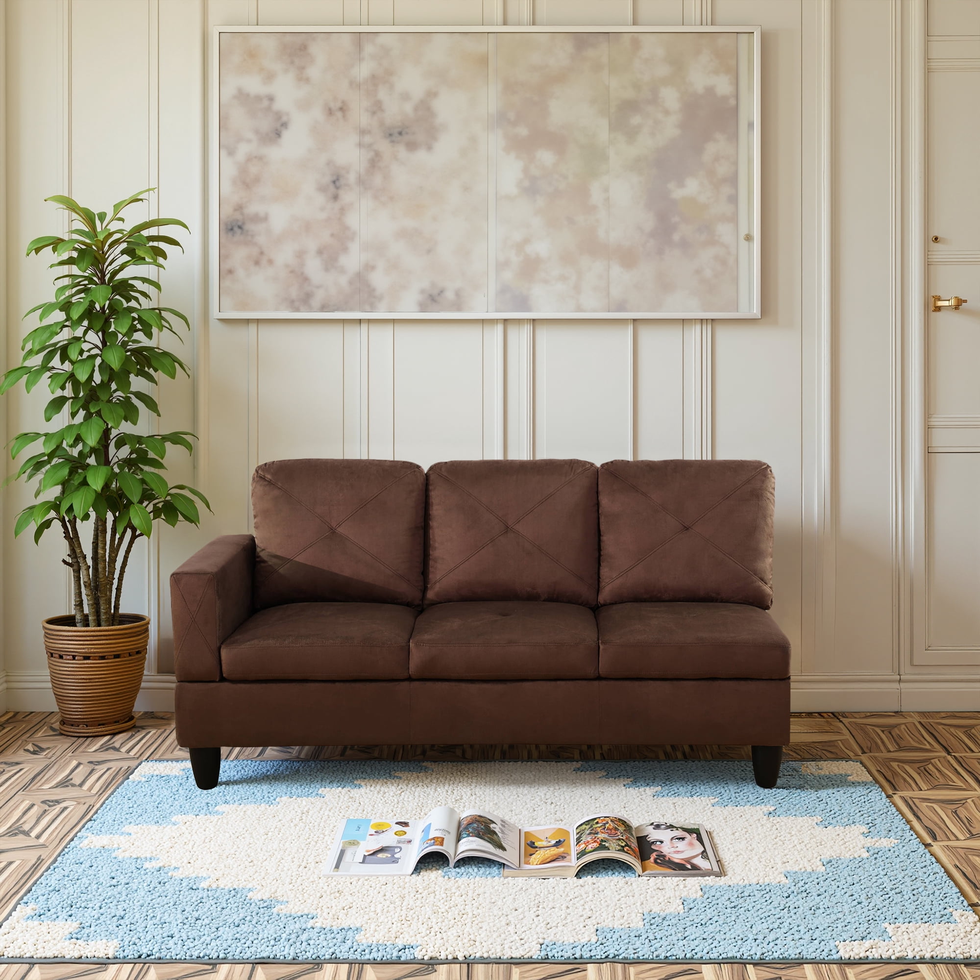 MAYEERTY Microfiber 3-Piece Living Room Sofa Set，Brown