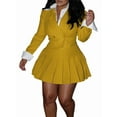 thumbnail image 2 of Women 2 Piece Outfits Color Block Crop Blazer Mini Pleated Skirt Sets Matching Set Casual Business Skirt Suits Yellow S, 2 of 8