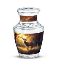 JAGASY Deer Handmade Urn for Father - Brown Mini Urns for Human Ashes Keepsake - Forest Sunset Decorative Urn for Ashes Adult Male - Small Cremation Urns for Father - (3 Inch)