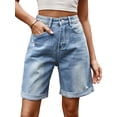thumbnail image 3 of Women'S High Waist Long Jean Shorts for Women Ripped Distressed Jeans Short Light Blue S, 3 of 9