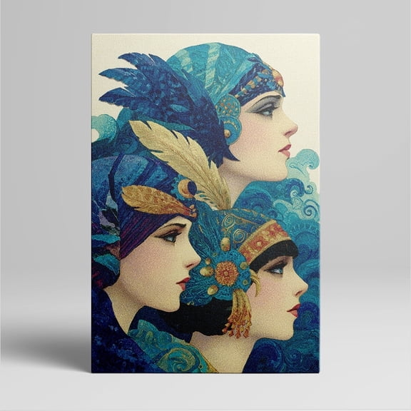 Art Deco Inspired Canvas Wall Art Featuring Elegant Ladies in Ornate Headpieces Framed Canvas Art Prints
