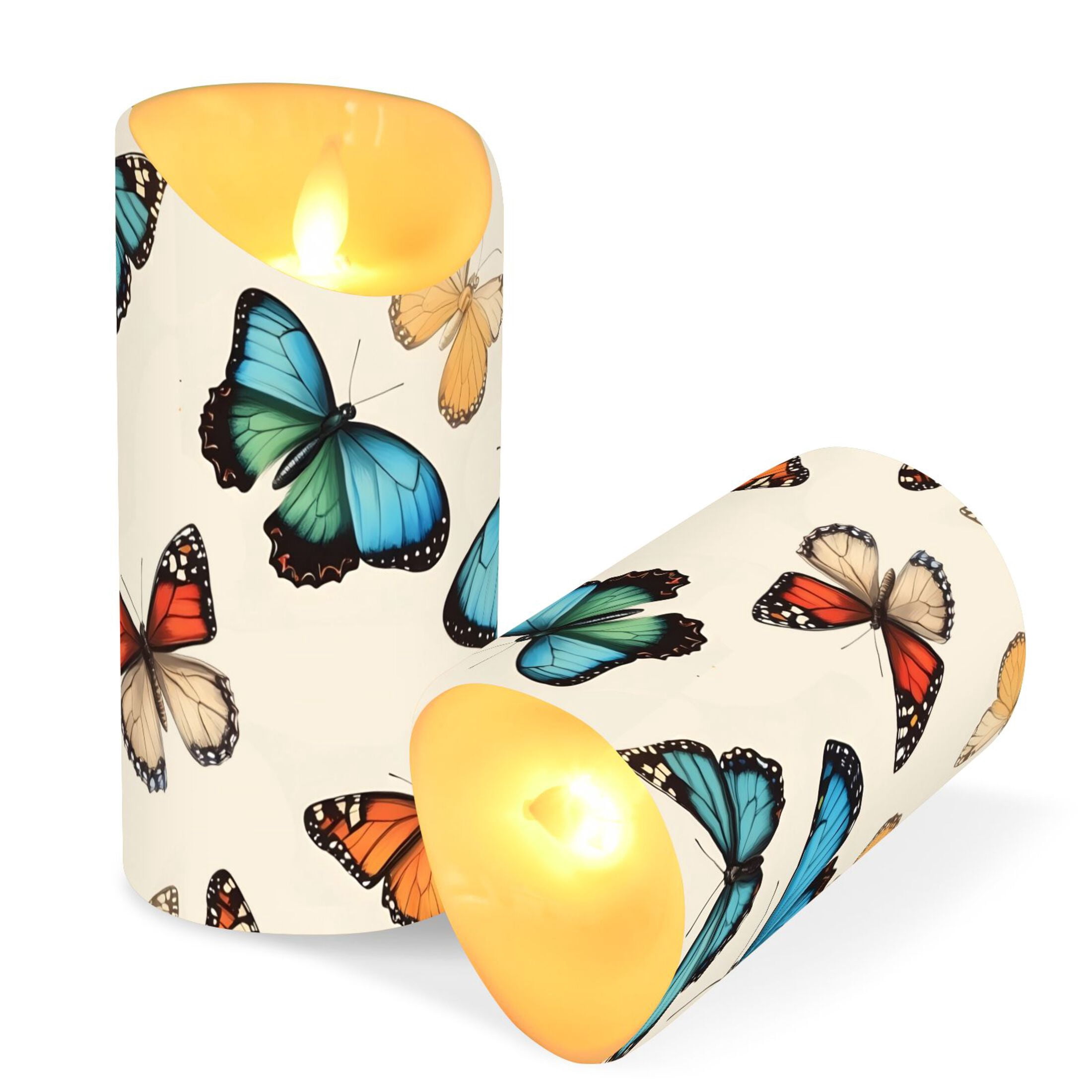 Butterflies with Beautiful Colors Flickering Flameless Candles with Remote Timer Battery Operated LED Tealight Set of 2 M