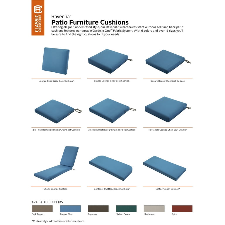 Classic Accessories Ravenna 23 x 20 Blue Square Loveseat Outdoor Seating Cushion with Water Resistant Walmart