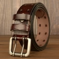 thumbnail image 3 of Cinturón de cuero Toystoory para hombre hebilla doble informal de lujo color café 120cm, 3 of 6