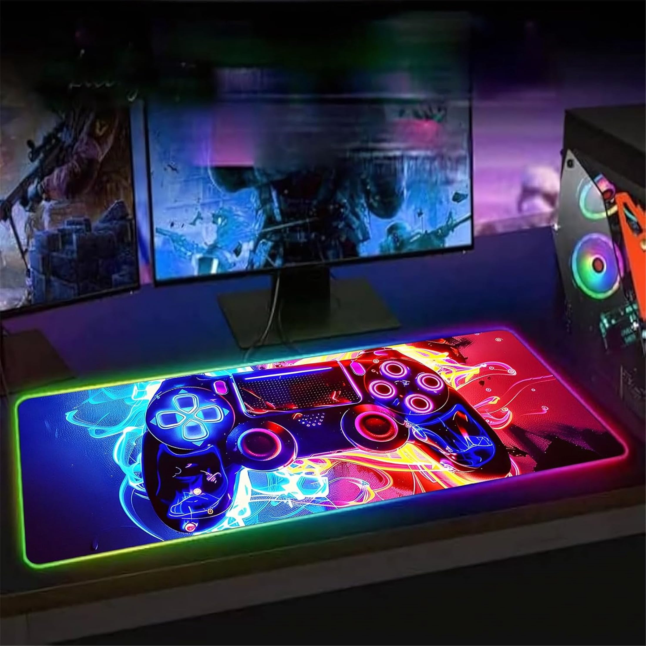 XL Led Gaming Mouse Pad with 14 Light Modes - Light Up Gamer Mouse Pad,31.5 x 11.8in Non-Slip Gamepad Style RGB Large Gamer Mousepad,Black Long Glowing Gaming Accessories for Desk,Waterproof